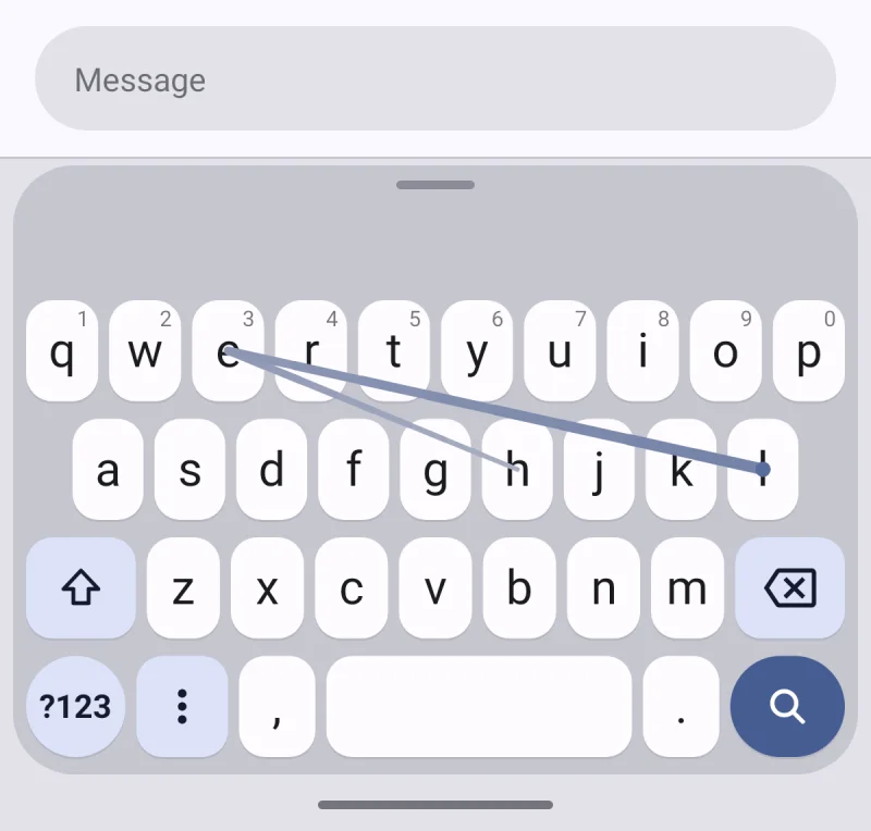 Voicebar's keyboard with a swipe trail across the letters.